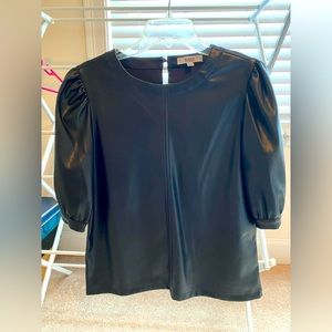 Like New! Steve Madden Puff Sleeve Top, Black Vegan Leather, L